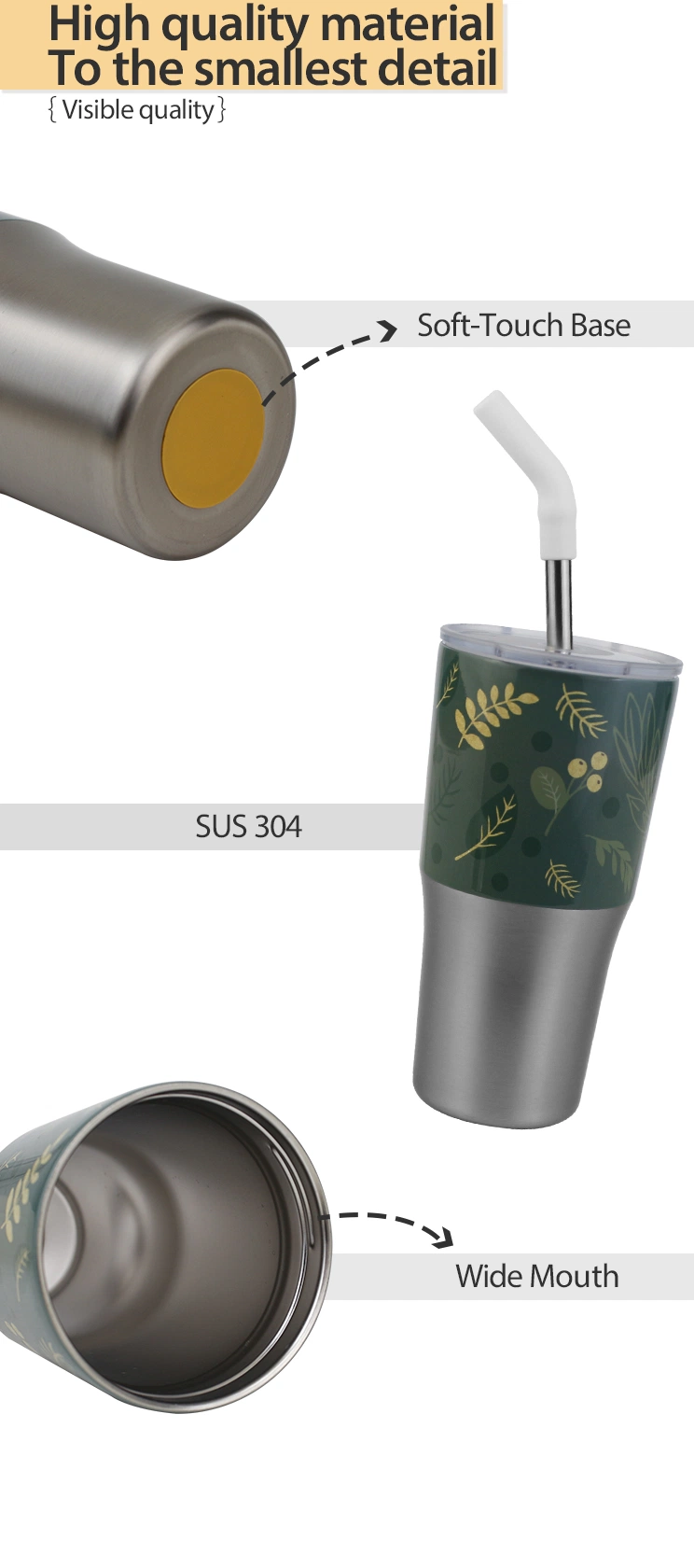 410ml Custom Pattern&Logo Double Wall 304 Stainless Steel Coffee Mug with Straw Tumbler Thermos Flask Thermo Mugs for Daily Life
