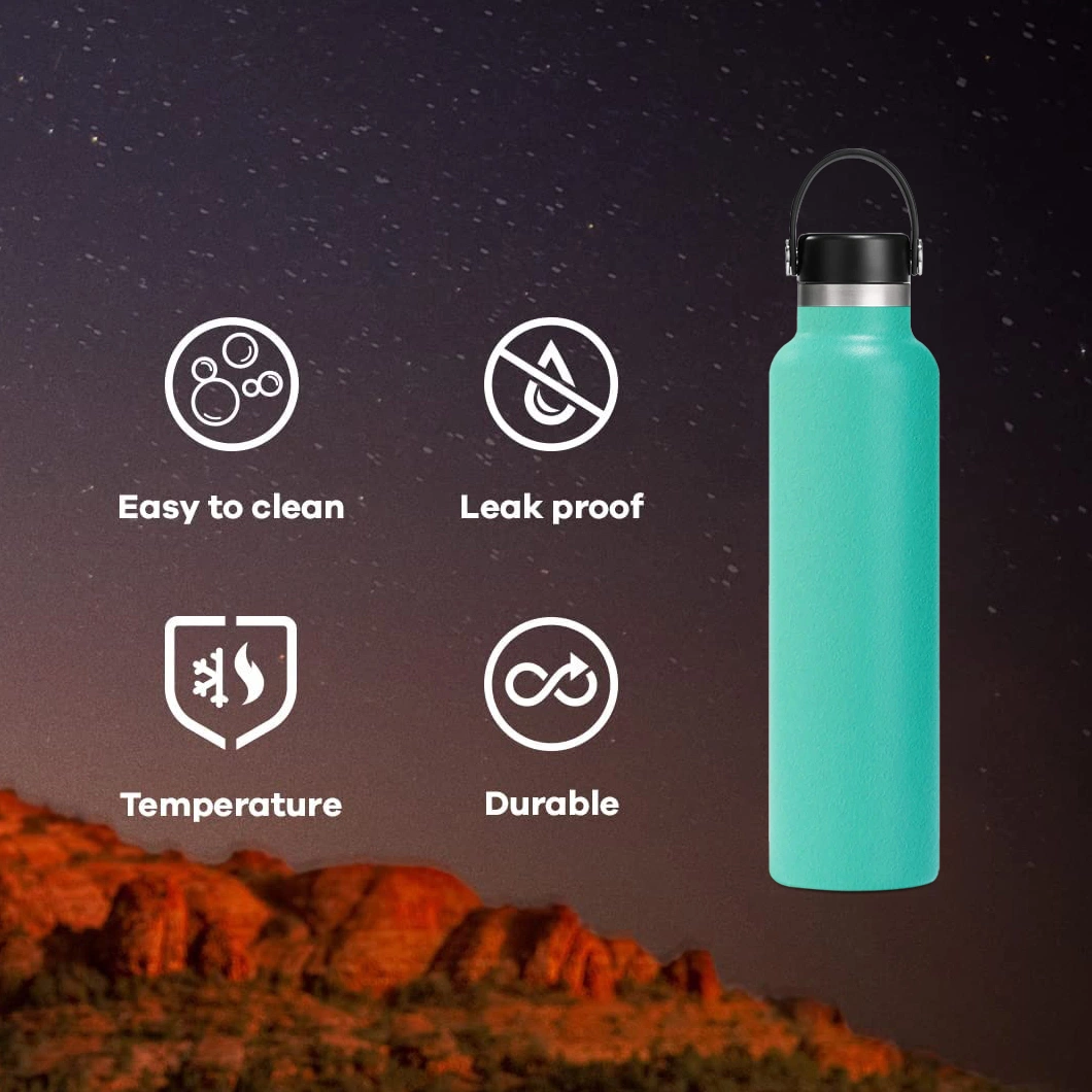 Stainless Steel Double Wall Sport Bottle Standard Mouth Vacuum Flask with Straw Lid