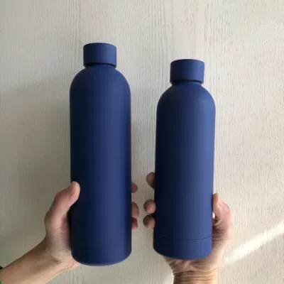 Custom Logo Double Wall Vacuum Insulated Bottles Rubber Coating 500ml 750ml Small Mouth Stainless Steel Sports Water Bottle