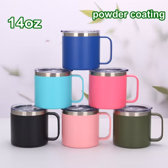 12oz 14oz Custom Double Wall Insulated Stainless Steel Travel Coffee Camper Mug with Handle Magnetic Lid Wholesale