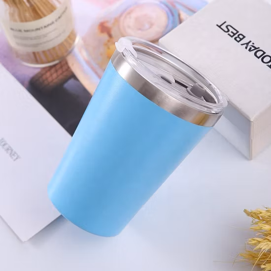 Custom Logo 15 Oz Double Wall Stainless Steel Vacuum Insulated Powder Coated Regular Tumbler Coffee Travel Mug